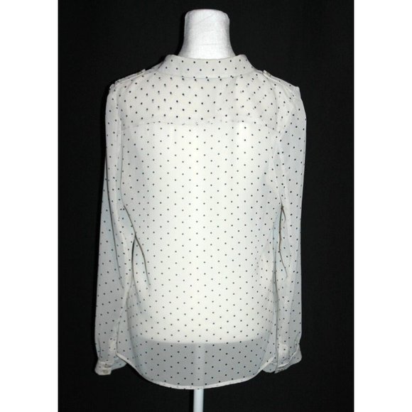Halogen Blouse Women's White Black Polka Dot Ruffle Sheer Size Small S - Picture 2 of 2
